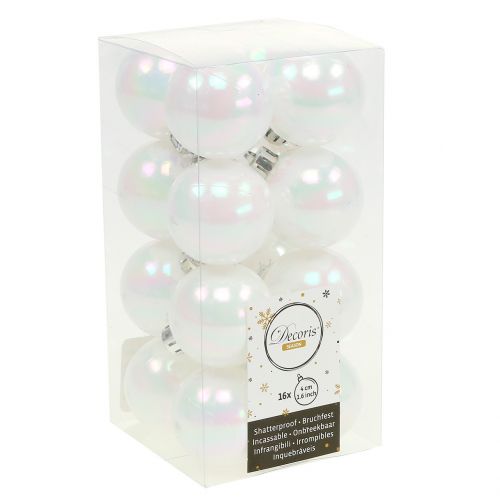 Floristik24 Kalėdinis rutulys baltas vaivorykštis mažas Ø4cm 16 vnt
