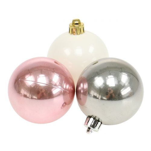 Floristik24 Kalėdų kamuoliukų mišinys rožinis, pilkas, baltas Ø5,5cm 10p