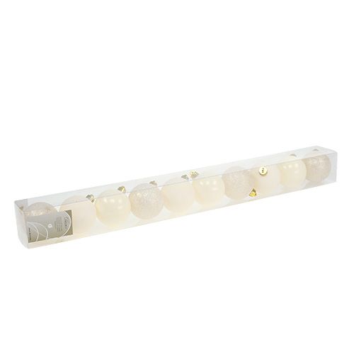 Floristik24 Kalėdinis kamuoliukas plastikinis kremas Ø60mm 10vnt