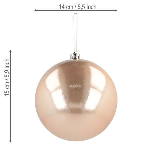 daiktų Kalėdinis plastikinis rožinio aukso spalvos kamuoliukas, nedūžtantis, Ø14 cm