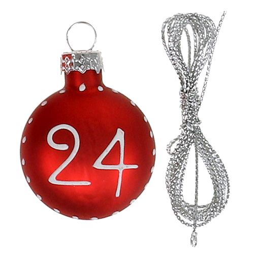 daiktų Kalėdinis rutulys Ø3,5cm su skaičiais raudonas 24vnt