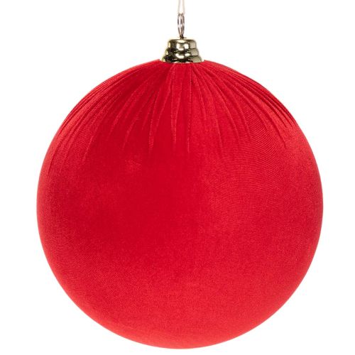 Raudonas aksominis kalėdinis kamuoliukas, didelis dekoratyvinis kamuoliukas pakabinimui, 25 cm, 2 vnt.