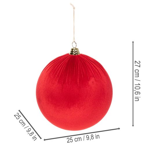 Raudonas aksominis kalėdinis kamuoliukas, didelis dekoratyvinis kamuoliukas pakabinimui, 25 cm, 2 vnt. | Floristik24.lt