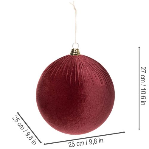 Didelis raudono aksomo kalėdinės eglutės papuošalas pakabinimui, 25 cm, 2 vnt. | Floristik24.lt