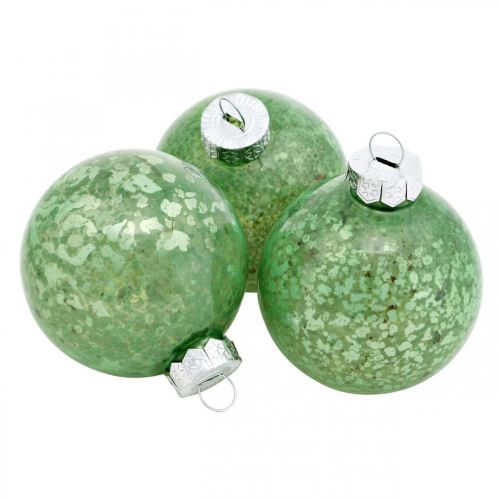 Floristik24 Kalėdinis rutulys, eglutės puošmena, eglutės rutulys žaliai marmuruotas H4.5cm Ø4cm tikras stiklas 24 vnt.