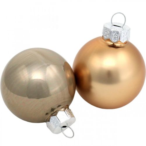 Floristik24 Eglutės dekoravimo mišinys, kalėdiniai rutuliai, mini pakabukai eglute aukso/rudos/perlamutro/smėlio spalvos H4.5cm Ø4cm tikras stiklas 24 vnt.