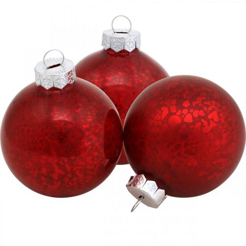 daiktų Kalėdų eglutės rutulys, medžio pakabukas, kalėdinis rutulys raudonas marmuras H6,5cm Ø6cm tikras stiklas 24vnt