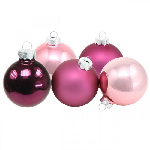 Mini medžio rutuliai, Kalėdų kamuoliukų mišinys, Kalėdų eglutės pakabukas violetinis H4.5cm Ø4cm tikras stiklas 24vnt.