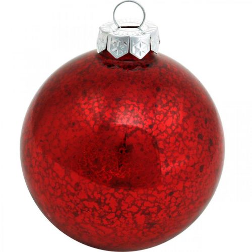 daiktų Eglutės papuošimai, eglutės pakabukai, kalėdinis rutulys raudonas marmuras H8,5cm Ø7,5cm tikras stiklas 14vnt