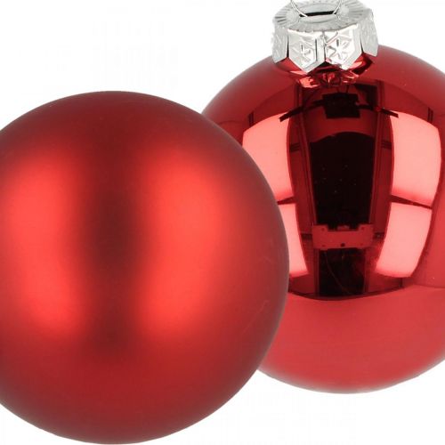 Kalėdų eglutės kamuolys, eglutės papuošimai, kalėdinis rutulys raudonas H8,5cm Ø7,5cm tikras stiklas 12vnt