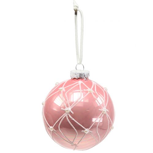 Floristik24 Kalėdiniai rutuliai su perlais rožiniai Ø8cm 3vnt