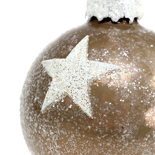 daiktų Kalėdinis rutulinis stiklas su žvaigždžių raštu šviesiai rudas Ø6cm 6vnt