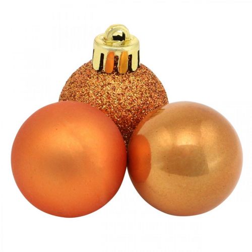 Floristik24 Mini eglutės kamuoliukas, eglutės puošmenų mišinys, kalėdinis rutulys oranžinis Ø2,5cm plastikinis 14vnt