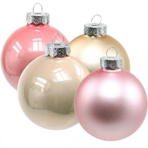Kalėdiniai rutuliai stikliniai rožiniai kreminiai stikliniai rutuliukai Ø6cm 28v