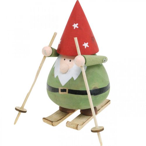 daiktų Gnome ant slidžių dekoratyvinė figūrinė mediena Kalėdinė nykštuko figūrėlė H13cm