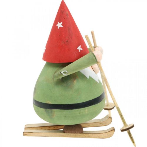 daiktų Gnome ant slidžių dekoratyvinė figūrinė mediena Kalėdinė nykštuko figūrėlė H13cm