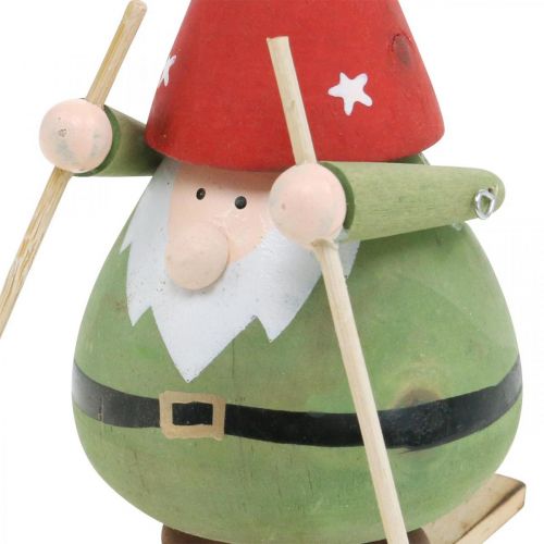 daiktų Gnome ant slidžių dekoratyvinė figūrinė mediena Kalėdinė nykštuko figūrėlė H13cm