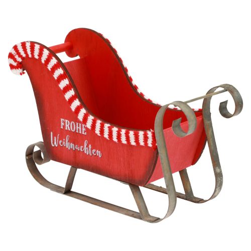 Floristik24 Kalėdinės rogės Medinės Metalinės Raudonos Linksmų Kalėdų L26cm