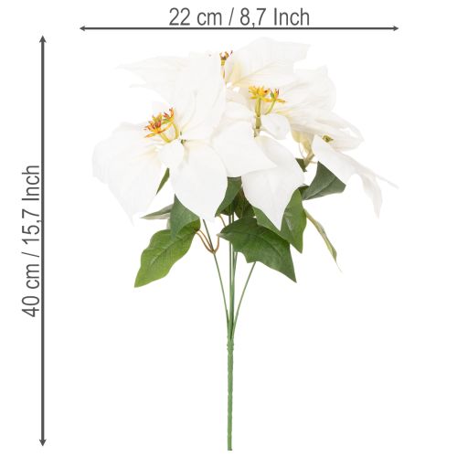 Dirbtinė puansetija, balta, dideli žiedai, dekoratyvinis augalas, 40 cm | Floristik24.lt