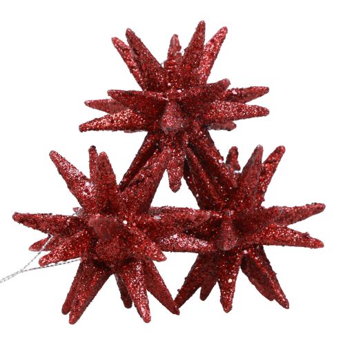 Floristik24 Puansetijos kalėdinės dekoracijos raudoni blizgučiai Ø7cm 6 vnt