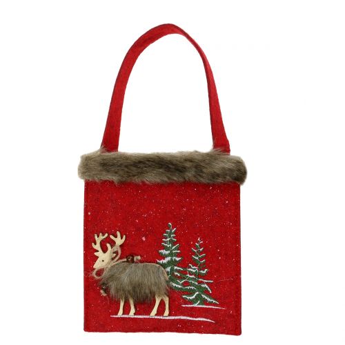 Kalėdinis krepšys raudonas su kailiuku 15,5cm x 18cm 3vnt