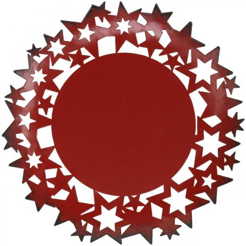 daiktų Kalėdinė lėkštė metalinė dekoratyvinė lėkštė su žvaigždėmis raudona Ø34cm