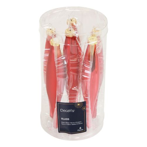 daiktų Kalėdinis kūgio stiklas stiklinis kūgis raudonas blizgus/matinis 15cm 6vnt