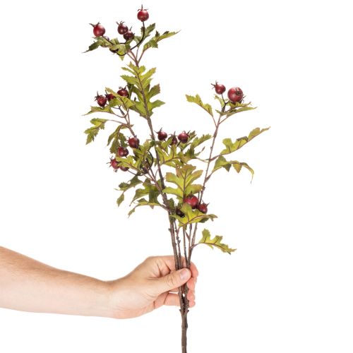 Dirbtinė gudobelės šakelė su raudonomis uogomis, dekoracija, 110 cm | Floristik24.lt