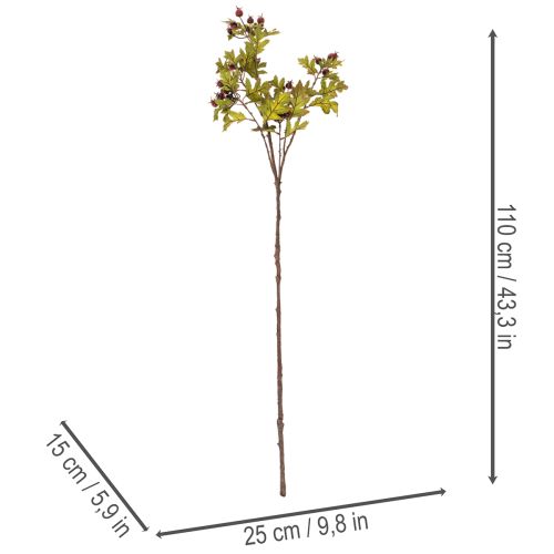 Dirbtinė gudobelės šakelė su raudonomis uogomis, dekoracija, 110 cm | Floristik24.lt