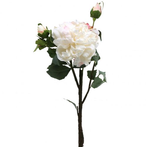 Baltos rožės dirbtinė rožė didelė su trimis pumpurais 57cm