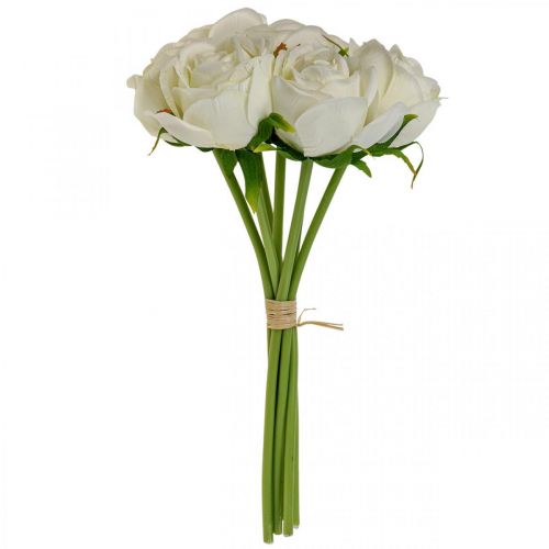 Floristik24 Baltos rožės šilkinės gėlės dirbtinės rožės kekėje H28cm 7vnt