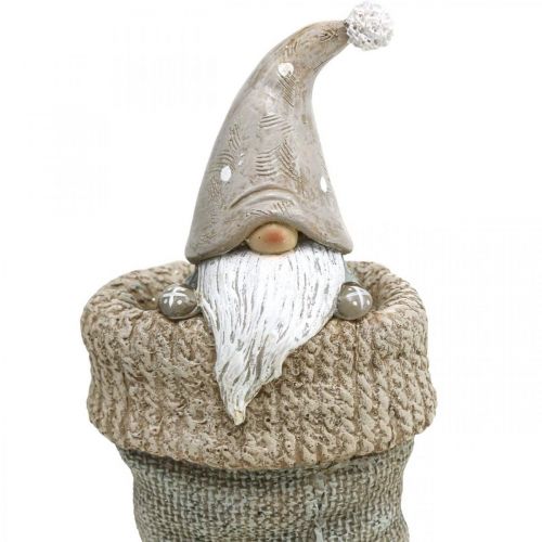 Floristik24 Gnome Figūrinė kojinė Kalėdų Gnome Pilka Balta H22cm