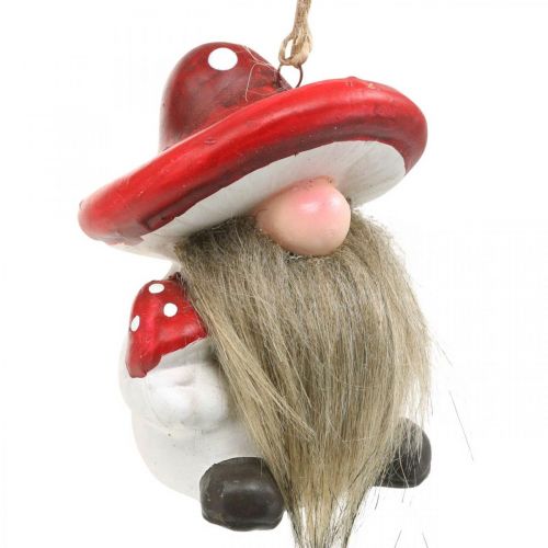 Floristik24 Dekoratyvinė gnome keramika pakabinti su grybų kepure raudona, balta H8cm 4vnt