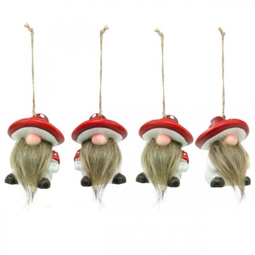 Floristik24 Dekoratyvinė gnome keramika pakabinti su grybų kepure raudona, balta H8cm 4vnt