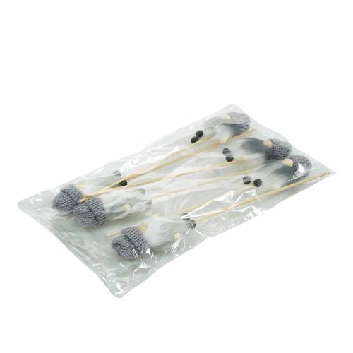 Floristik24 Gėlių kamštukas gnomas su vilnone kepure pilka 8,5cm L29cm 6vnt