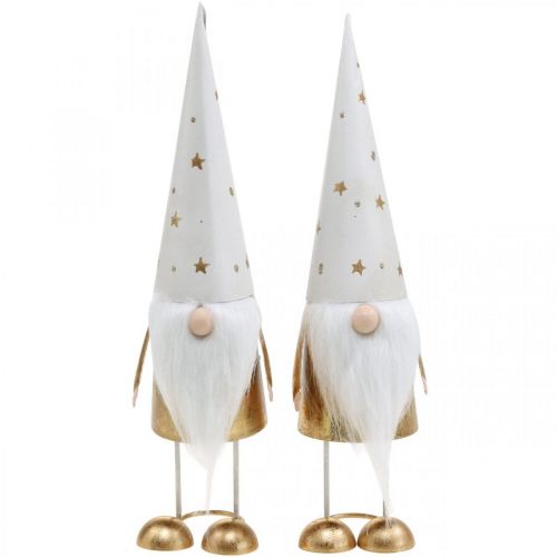 Floristik24 Gnome dekoravimo figūrėlė Kalėdų balta, auksinė 6,5cm A28cm 2vnt
