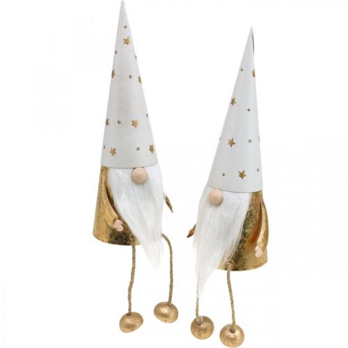 Gnome Kalėdinė dekoratyvinė figūrėlė balta, auksinė Ø6,5cm H22cm 2 vnt