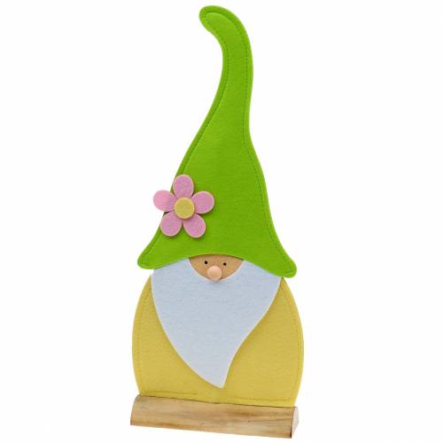 Gnome nykštukas stovintis veltinis žalias, geltonas, baltas, rožinis 33cm × 7cm H81cm vitrinai