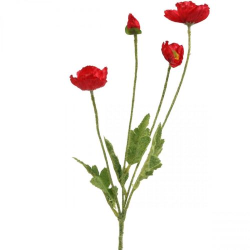 Dirbtinė aguonų raudona gėlė su 4 aguonų žiedais H60cm