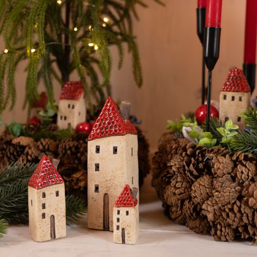 daiktų Žibinto advento keramikos namelio rudens dekoracija H18/18.5cm 2 vnt.