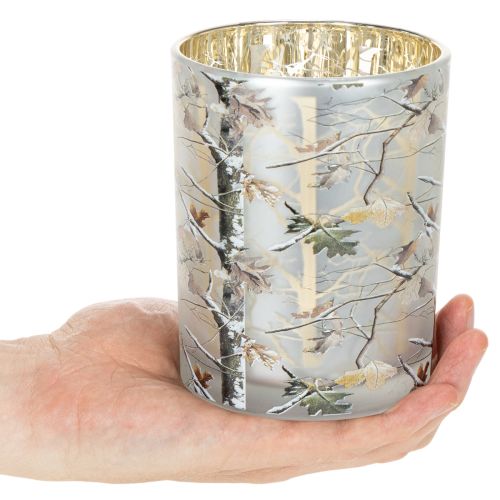 Stiklinis žibintas su šakos raštu, auksiniu vidumi, 12 cm | Floristik24.lt
