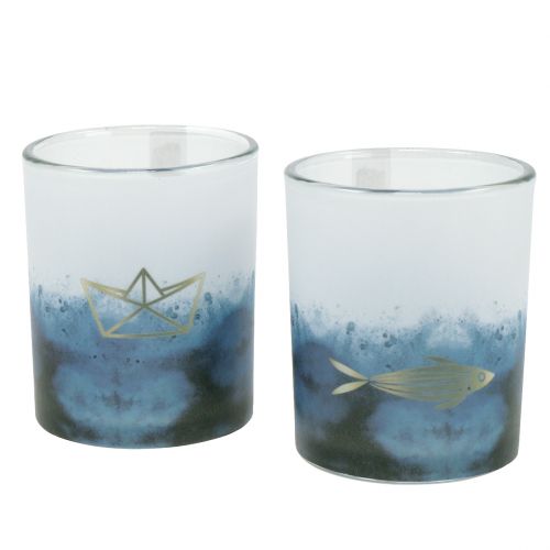 Floristik24 Žibintai mėlynos ir baltos spalvos su valtimi ir žuvimi Ø6cm