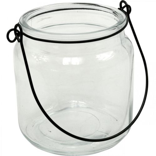 Floristik24 Žibinto stiklo pakabinamas žibintas su rankena Ø8cm H10,5cm