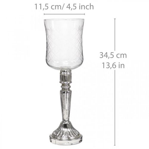daiktų Žibinto stiklo žvakių stiklas antikvarinis atrodo skaidrus, sidabrinis Ø11,5cm H34,5cm