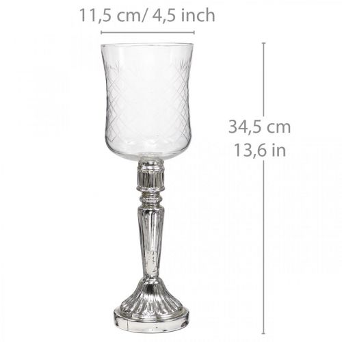 Floristik24 Žibinto stiklo žvakių stiklas antikvarinis atrodo skaidrus, sidabrinis Ø11,5cm H34,5cm