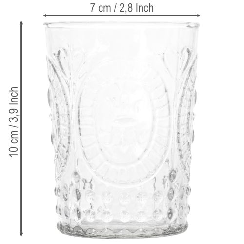 Stiklinis uragano žibintas, žvakidė, arbatinė žvakidė, stiklas Ø7,5 cm, aukštis 10 cm | Floristik24.lt