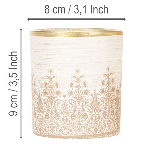 Stiklinė žvakučių laikiklis su gėlių raštu, Ø8cm, aukštis9cm, 2 vnt. | Floristik24.lt