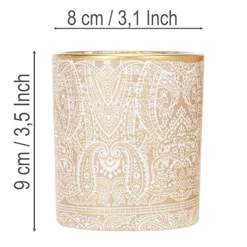 Stiklinė žvakučių laikiklis su Paisley raštu, Ø8cm, aukštis9cm, 2 vnt. | Floristik24.lt