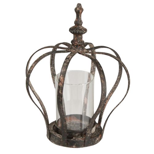 Floristik24 Lantern Crown Brown Rust su žvakių stiklu Ø14cm H18cm