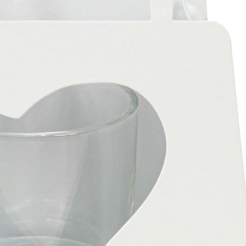 daiktų Žibintas metalinis dekoratyvinis krepšys su širdele balta H18cm 2vnt
